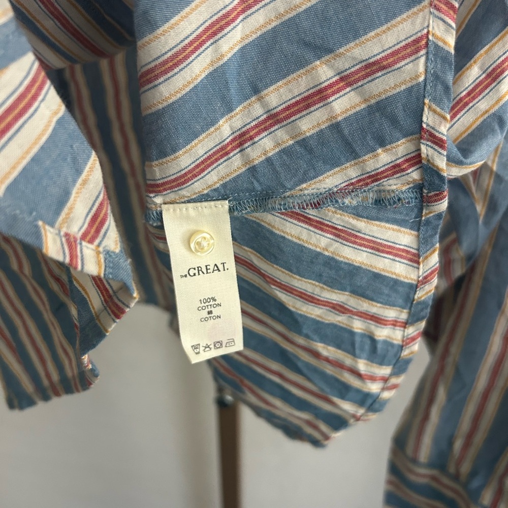 THE GREAT. The Honor Top Frontier Stripe Button Puff Sleeve Size 3 Large $250 - Picture 7 of 9